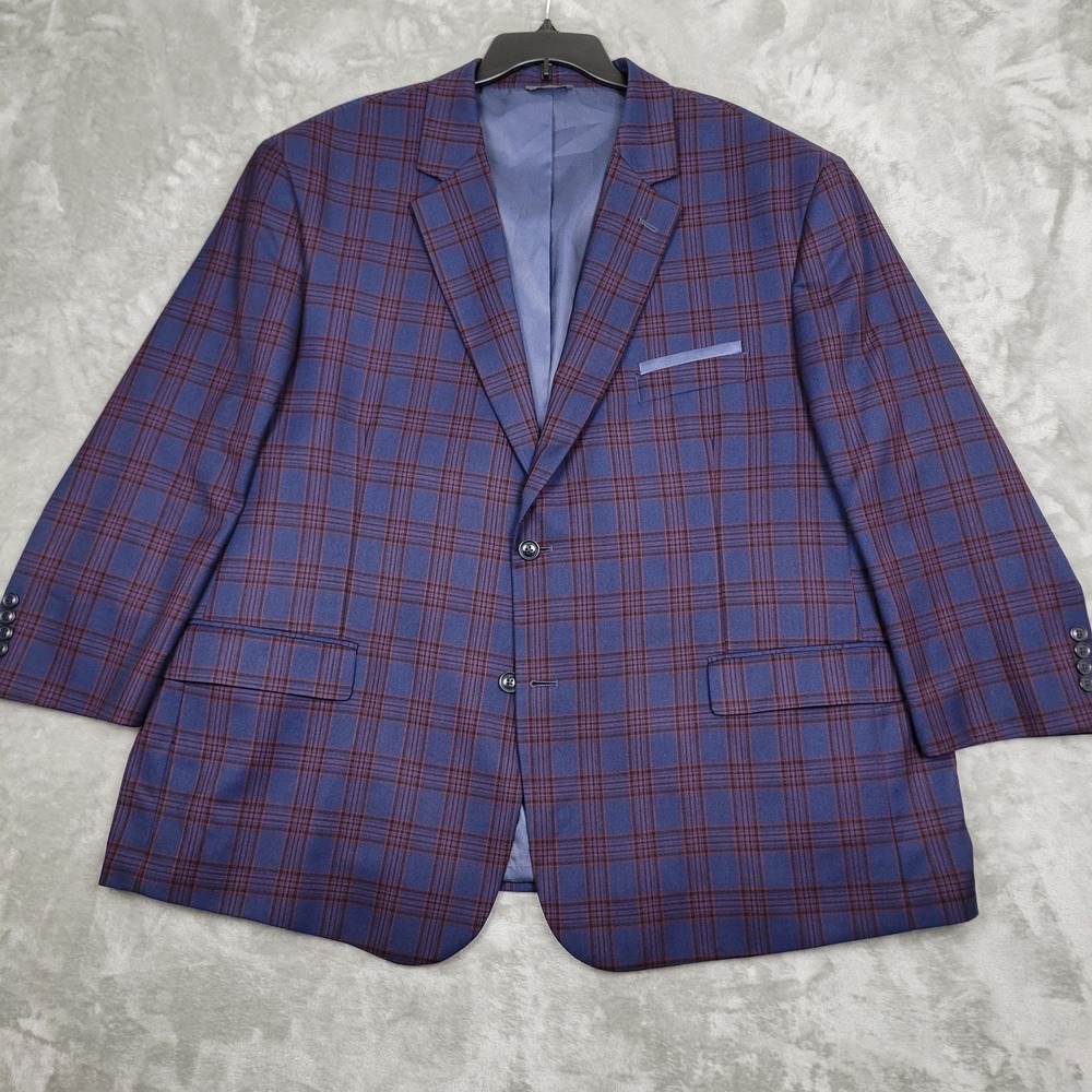 OAK HILL Blazer Men's 3XL Blue Red Plaid Sport Coat Jacket